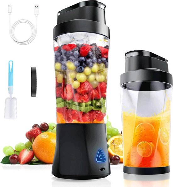 Draagbare mixer - Persoonlijke blender - Gezonde drankjes maken - 6 roestvrijstalen messen - 700 ml - Zwart