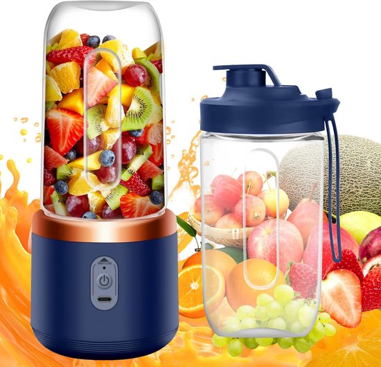 Draagbare Mixer - Smoothie Maker - Fruit Sap Maken - 6 RVS Bladen - 400ml Capaciteit - Blauw