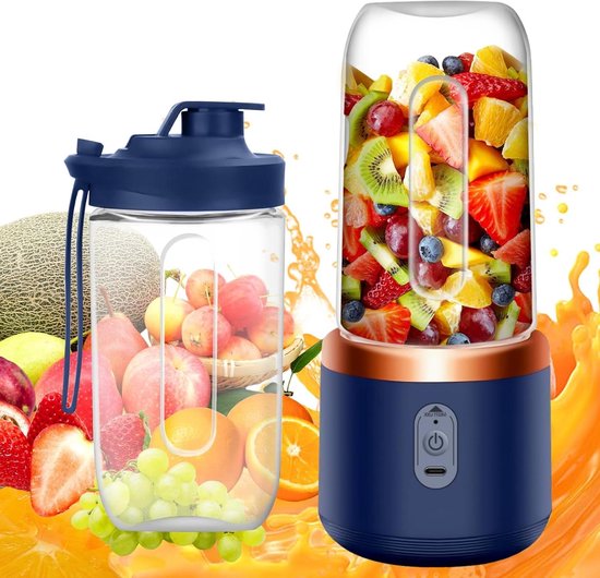 Draagbare Mixer - Smoothie Maker - Fruit Sap Maken - Verbeterd 6-Blads Ontwerp - 400 ml - Blauw