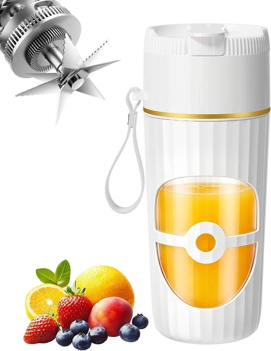 Draagbare Mixer - Smoothie Maker - Gezonde Dranken Maken - 10 Roestvrijstalen Messen - 400 ml - Wit