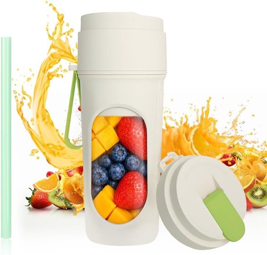Draagbare Mixer - Smoothie Maker - Gezonde Drankjes Maken - 12 Krachtige Messen - 450ml Capaciteit - Groen Beige