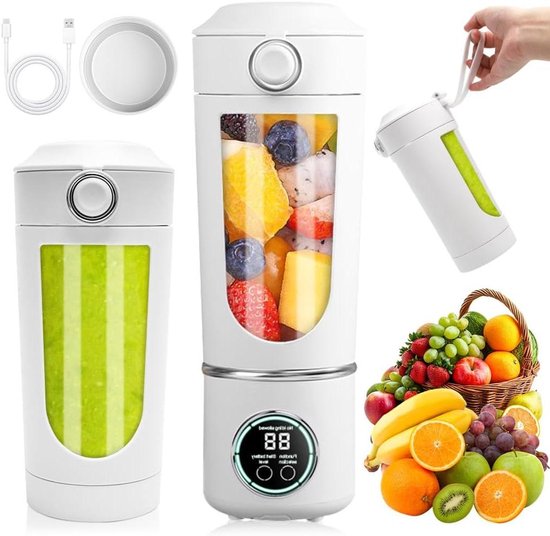 Draagbare Mixer - Smoothie Maker - Gezonde Drankjes Maken - 12 Roestvrijstalen Bladen - 700 ml Capaciteit - Wit