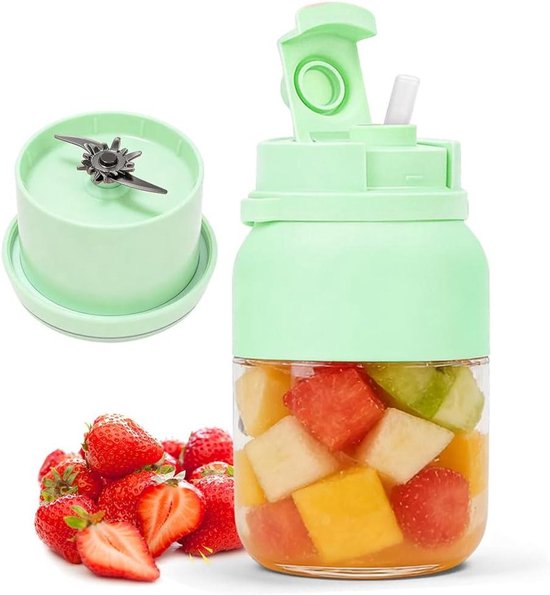 Draagbare Mixer - Smoothie Maker - Onderweg Mixen - 38 Roestvrijstalen Bladen - 1200 ml - Lichtgroen