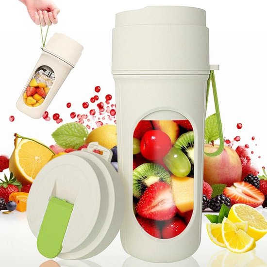 Draagbare Mixer - Smoothie Maker - Snelle Drankjes Maken - 12 Roestvrijstalen Bladen - 450ml Capaciteit - Wit