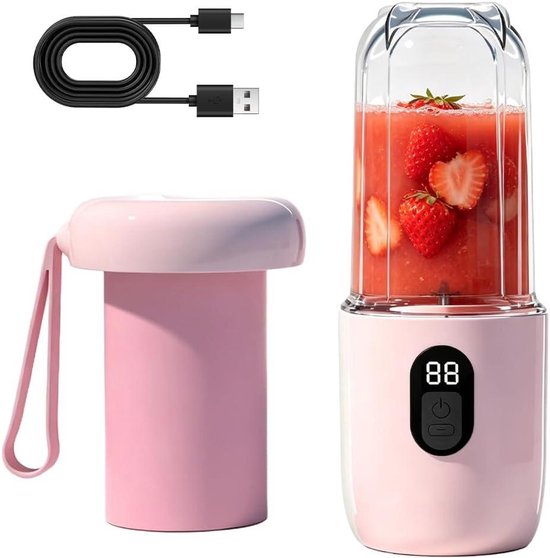 Draagbare Mixer - Smoothie Maker - Verse Dranken Maken - 16-Bladen Systeem - 500 ml - Roze