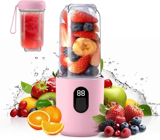 Draagbare Mixer - Smoothiemaker To Go - Verse Sapjes Maken - 16-Blads Messysteem - 500 ml - Roze