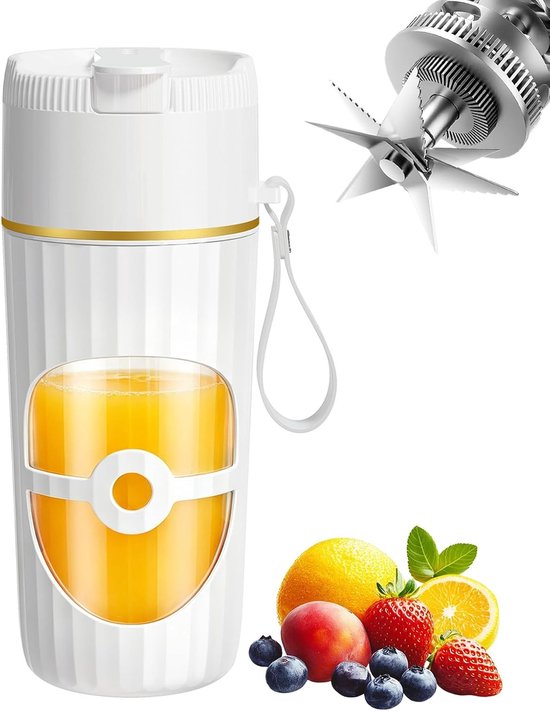 Draagbare mixer - Smoothiemaker USB - Gezonde dranken maken - 10 RVS messen - 400 ml - Wit