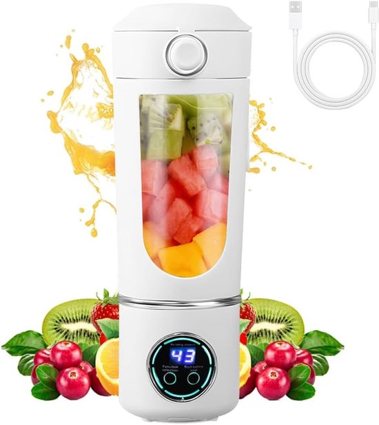 Draagbare Mixer voor Shakes en Smoothies 700 ML, mini blender met 12 messen, Smoothie-mixer met reiskap, oplaadbare Smoothie-blender voor keuken, sportschool, kantoor (Wit) van Merkloos