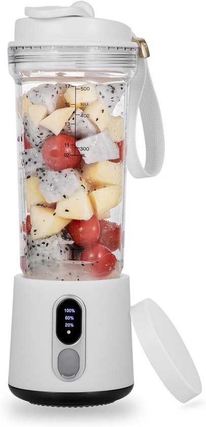 Draagbare Mixer - Wit - 500 ml - Oplaadbare Blender met 6 Roestvrijstalen Messen - Voor Smoothies en Eiwitshakes