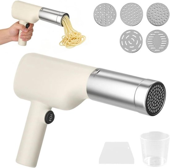 Draagbare Pastamaker, Handmatig en Automatisch, Multifunctionele Machine met 5 Persmallen voor Thuis, Reizen en Picknicks
