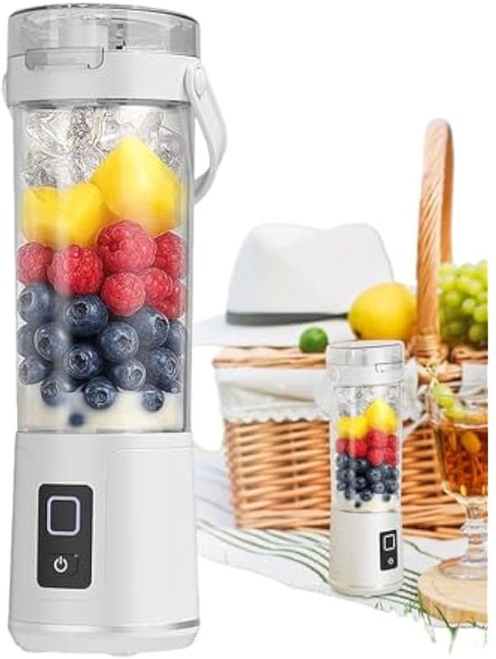 Draagbare persoonlijke blender, lekvrije blender van 600 ml, oplaadbare draadloze blender, ingebouwd rietje en veiligheidsdop, handig voor het maken van verschillende dranken - wit van Merkloos