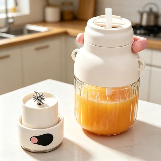 Draagbare persoonlijke blender, sapbeker van ca. 935,5 g met digitaal display, draadloze elektrische blender Geschikt voor smoothies en milkshakes, USB-C oplaadbare lekvrije fles met rietje, afneembaar en gemakkelijk schoon te maken (roze).