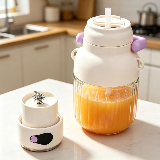 Draagbare persoonlijke blender, sapbeker van ca. 935,5 g met digitaal display, draadloze elektrische blender Geschikt voor smoothies en milkshakes, USB-C oplaadbare lekvrije fles met rietje, afneembare en gemakkelijk schoon te maken dop (paars).