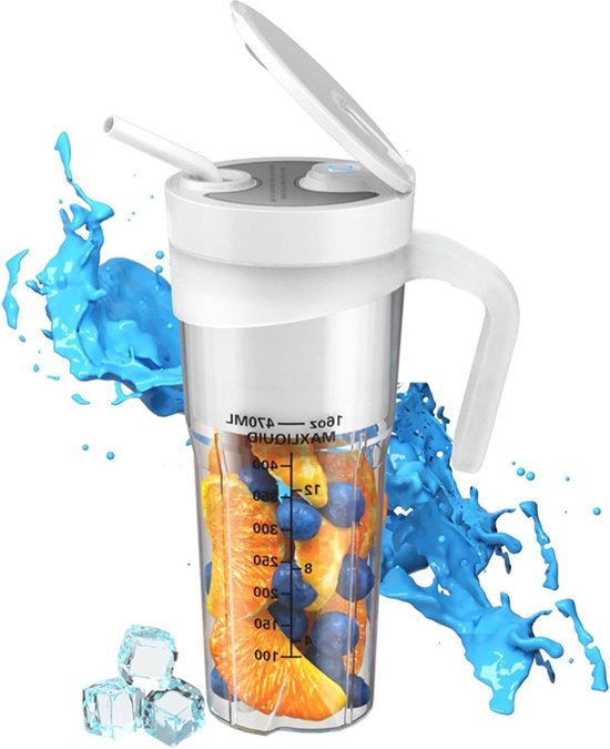 Draagbare Persoonlijke Size Blender Cup - Draadloze Waterdichte Juicer 470ml/16oz - 6 Blades - Geschikt voor Sap Smoothies Shakes - LB40 Wit . van Lauben