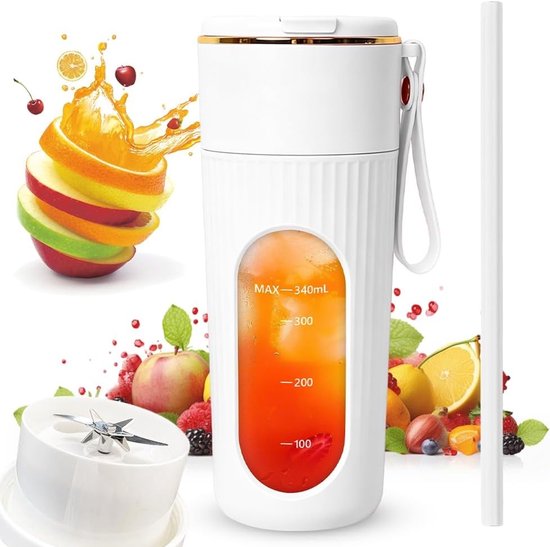 Draagbare persoonlijke smoothiemaker met LCD-display, 340 ml, USB-oplaadbaar, ideaal voor reizen en kantoor, mini-mixer voor gezonde smoothies en shakes