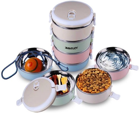 Draagbare RVS Reisbowl voor Honden en Katten, Meerdere Laagjes Pet Water- en Voedselopslag met Handvat voor Buitenactiviteiten en Voeding onderweg