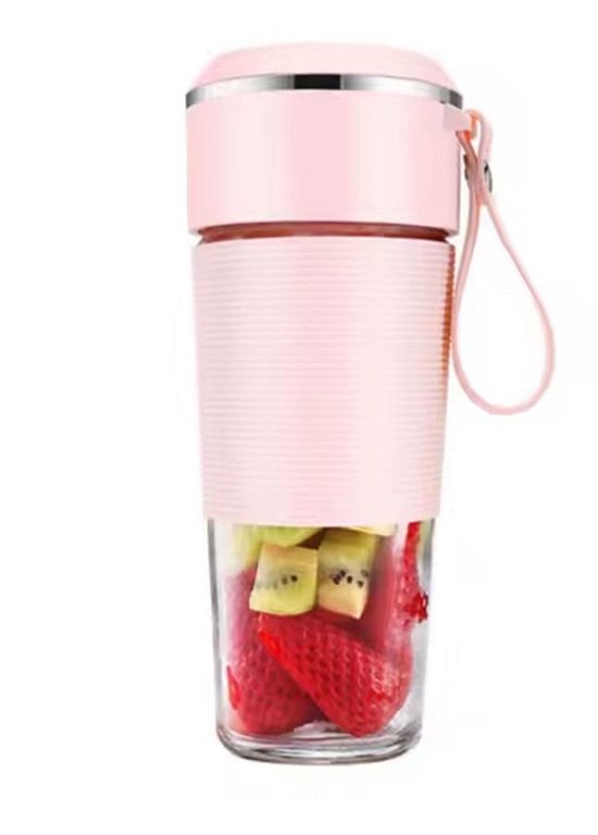 Draagbare sapblender met 6 messen, ijsvergruizingsfunctie en USB-oplaadfunctie, roze. van Merkloos