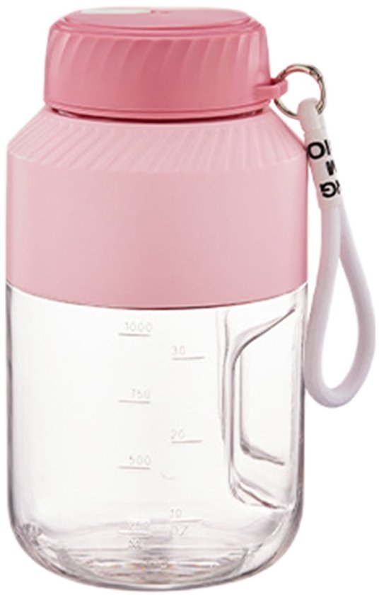Draagbare sapcentrifuge en blender, grote inhoud van 1000 ml, 10 roestvrijstalen messen, oplaadbaar via USB, voor smoothies, milkshakes en het verwerken van voedsel, roze. van Merkloos
