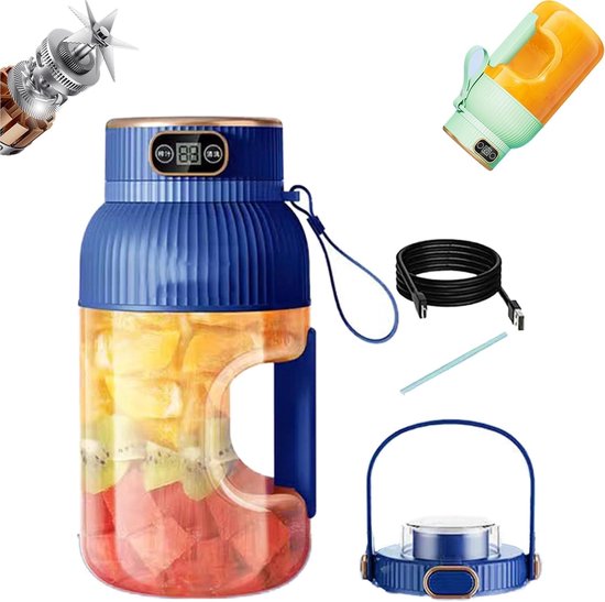 Draagbare sapcentrifuge met digitaal display, USB-oplaadbare blender voor smoothies en milkshakes, mini-mixer voor op reis van Merkloos