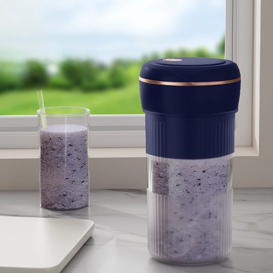 Draagbare sapcentrifuge, mini blenderbeker, USB oplaadbare sapcentrifuge, smoothie maker, draagbare blender voor fruit- en groentesmoothies met 6 messen, geschikt voor op reis, in de sportschool en voor het schoonmaken thuis. van Merkloos