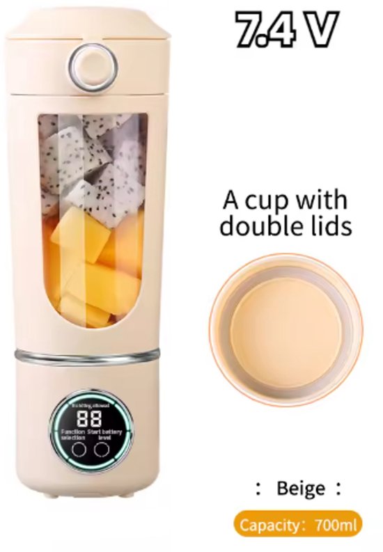 Draagbare sapcentrifuge/blender, grote capaciteit van 700 ml, duurzame stalen messen, 2-in-1 mengbeker, draagbare smoothiemaker/smoothiemaker - beige van Merkloos