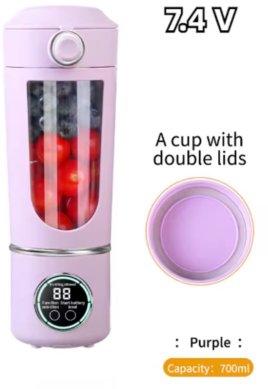 Draagbare sapcentrifuge/blender, grote capaciteit van 700 ml, duurzame stalen messen, 2-in-1 mengbeker, draagbare smoothiemaker/smoothiemaker - paars van Merkloos