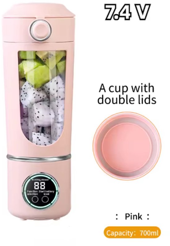 Draagbare sapcentrifuge/blender, grote capaciteit van 700 ml, duurzame stalen messen, 2-in-1 mengbeker, draagbare smoothiemaker/smoothiemaker - roze van Merkloos