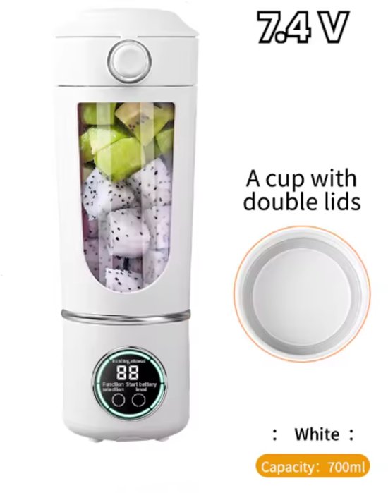 Draagbare sapcentrifuge/blender, grote capaciteit van 700 ml, duurzame stalen messen, 2-in-1 mengbeker, draagbare smoothiemaker/smoothiemaker - wit van Merkloos
