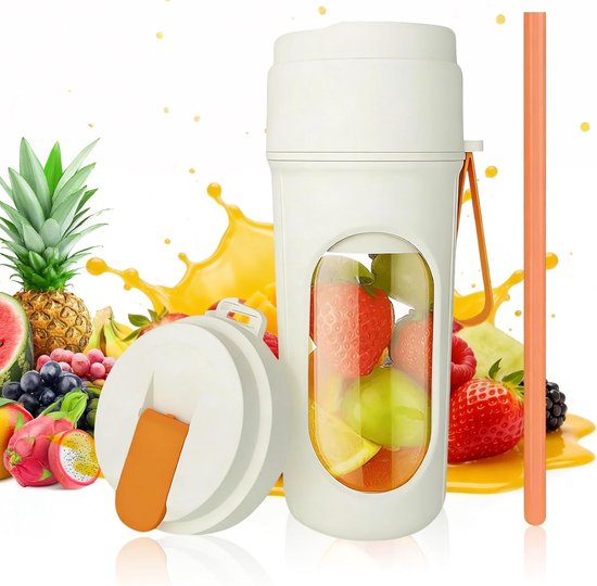 Draagbare sapmaker, 450ml, draadloos en oplaadbaar via USB-C, ideaal voor vers sap, outdoor, sport en reizen met roestvrijstalen messen