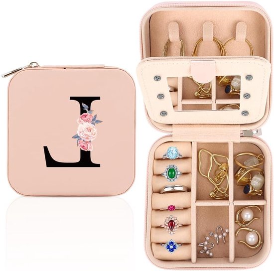 Draagbare Sieradenbox met Spiegel, Gepersonaliseerde en Compacte Sieradenopbergdoos voor Meisjes en Vrouwen van Merkloos