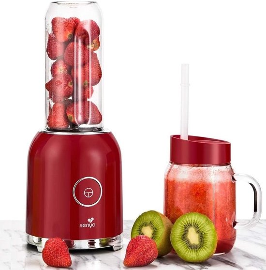 Draagbare Smoothie Blender 250 W met 6 Roestvrijstalen Messen en 2 BPA-vrije Flessen – 600 ml + 500 ml van Merkloos