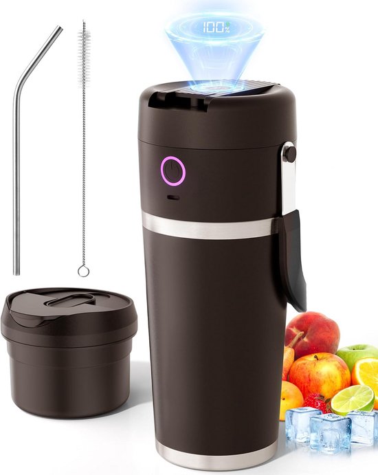Draagbare Smoothie Blender - USB-C Oplaadbaar, RVS Beker, 24u Koel Houden van Merkloos