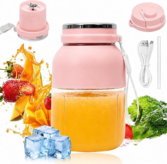 Draagbare Smoothie Maker, 1200ml Blender Fles voor Vers Sap, Lekvrije Mixfles voor Fitness en Reizen, Oplaadbaar en Draadloos