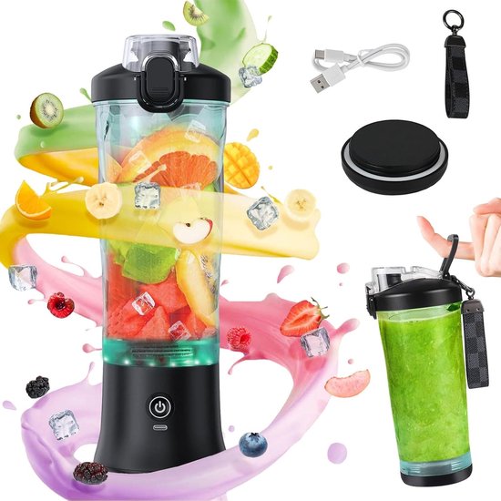 Draagbare Smoothie Maker 600ml met 6 Bladen en USB Oplaadbaar voor Gym, Kantoor en Reizen