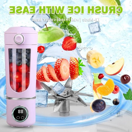 Draagbare smoothie maker 700 ml met 12 roestvrijstalen messen, USB oplaadbaar, ideaal voor shakes en slushy's, waterdicht en zelfreinigend