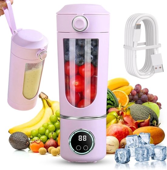 Draagbare smoothie maker 700 ml voor shakes en slushy's, USB oplaadbare mini blender met 12 roestvrijstalen messen, waterdicht en zelfreinigend