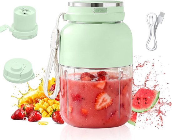 Draagbare Smoothie Maker en Blender Fles met Lekvrije Deksel, 44 fl oz, Oplaadbaar voor Fitness en Reizen, Ideaal voor Vers Sap en Gezonde Dranken