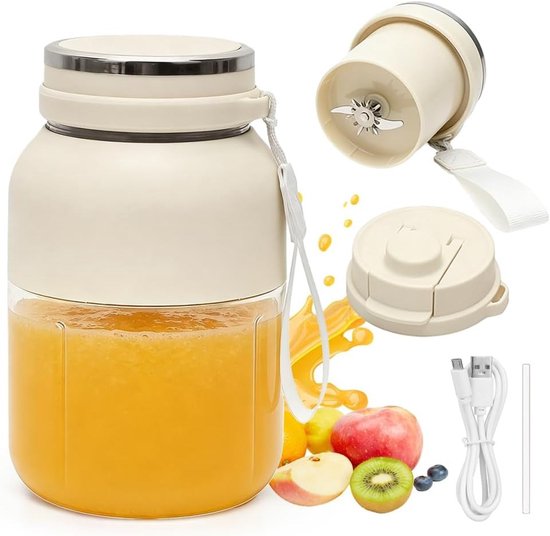 Draagbare Smoothie Maker met 1200ml Cup, Lekvrije Deksel en Drinkopening voor Verse Sap, Smoothies en Shakes - Ideaal voor Sport, Reizen en Wandelen