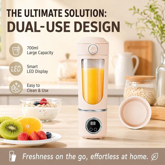 Draagbare Smoothie Maker met 700ml Capaciteit, 12 Bladen voor Verse Sappen en Shakes, USB Mini Blender voor Smoothies en Jam