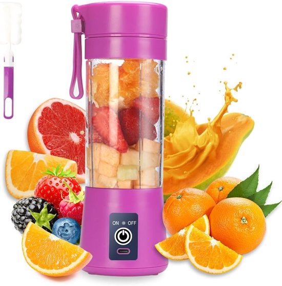 Draagbare Smoothie Maker met USB, Mini Mixer voor Shakes en Sappen, 380ml, Zes Messen voor Perfecte Mixresultaten