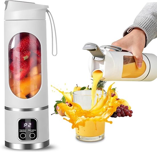 Draagbare smoothie maker met USB-oplaadbare functie, 450 ml, ideaal voor milkshakes, sappen en smoothies, compact ontwerp met 12 messen en led-display