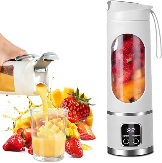 Draagbare Smoothie Maker - Mini Blender - Gezonde Drankjes Maken - 12 Roestvrijstalen Messen - 450 ml - Wit