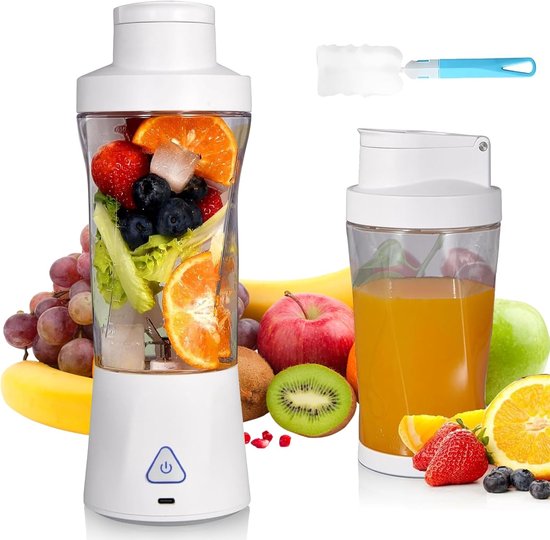Draagbare Smoothie Maker - Mini Blender - Gezonde Drankjes Maken - 6 Roestvrijstalen Messen - 700 ml - Wit