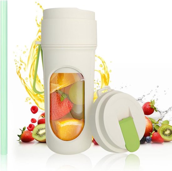 Draagbare Smoothie Mixer, 450ml Mini Blender, USB Oplaadbare Mixerset met Dubbele Deksel voor Reizen, Kantoor en Sport, Ideaal voor Gezonde Dranken en Smoothies van Merkloos