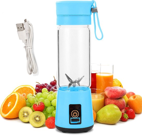 Draagbare smoothieblender - Kitchen Blender - Blender - Draadloze persoonlijke blender - 400 ml - Smoothie makers - Oplaadbaar via USB-C - 6 messen werken - Sapbeker voor onderweg - Krachtig mixen - Vers geperst voor sport/kantoor - Blauw van Merkloos