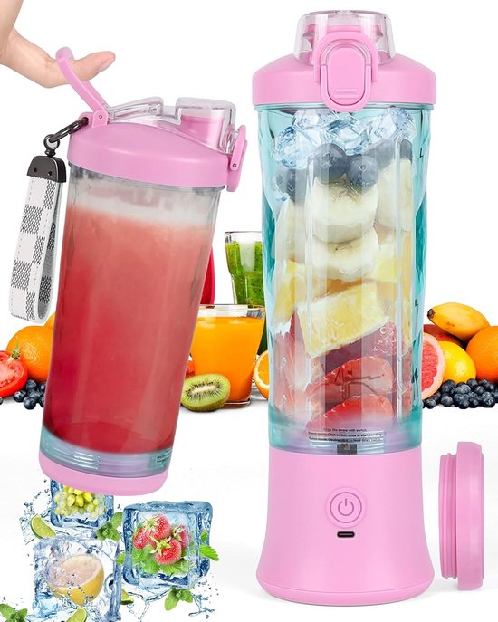 Draagbare Smoothiemaker 600 ml – 6 Messen, 4000 mAh, 25 kopjes sap – Geschikt voor kantoor, camping en reizen van Merkloos