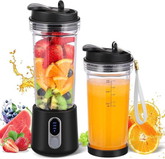 Draagbare Smoothiemaker - Mixer To Go - Gezonde Drankjes Maken - USB Oplaadbaar - 500 ml - Zwart