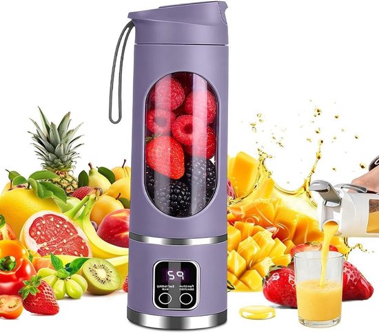 Draagbare Smoothiemixer - Mini Blender USB - Gezonde Dranken Maken - 12-Messen Systeem - 450 ml - Paars
