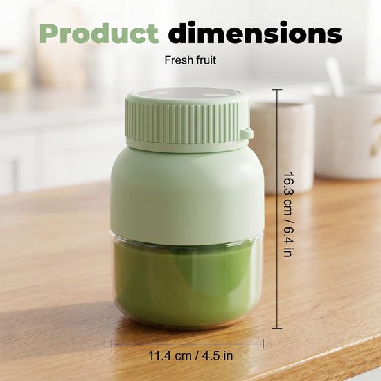 Draagbare, snoerloze sapcentrifugebeker, elektrische sapcentrifugebeker van 828 ml, 38 messen, compacte drinkbeker met dubbel deksel Geschikt voor onderweg, oplaadbare USB-C persoonlijke blender Geschikt voor fruit en groenten (groen).