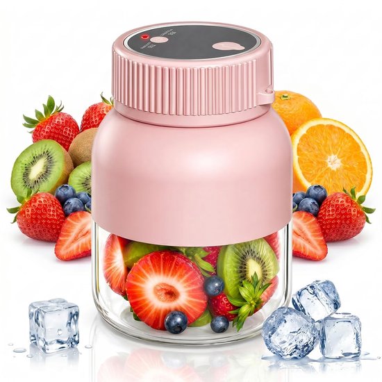 Draagbare, snoerloze sapcentrifugebeker, elektrische sapcentrifugebeker van 828 ml, 38 messen, compacte reisbeker met dubbel deksel, oplaadbare USB-C persoonlijke blender Geschikt voor fruit en groenten (roze)